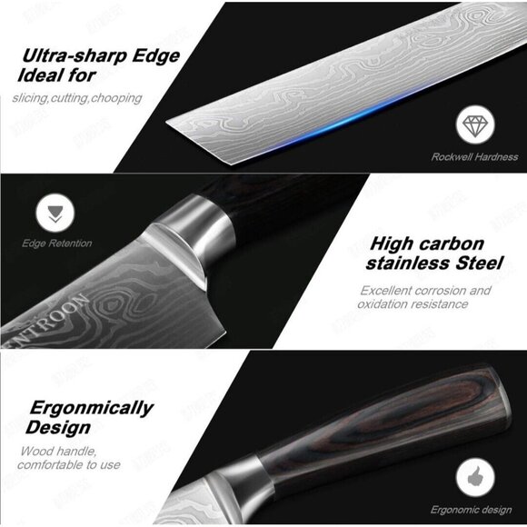 KENTROON 7-Inch Professional Nakiri Knife High Carbon Stainless Steel W/ Sheath - Picture 8 of 9